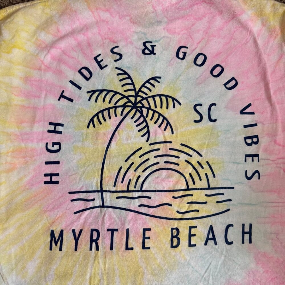 High Tides Good Vibes Tee Myrtle Beach Tie Dye Long Sleeve Shirt Coastal Graphic - Picture 9 of 14